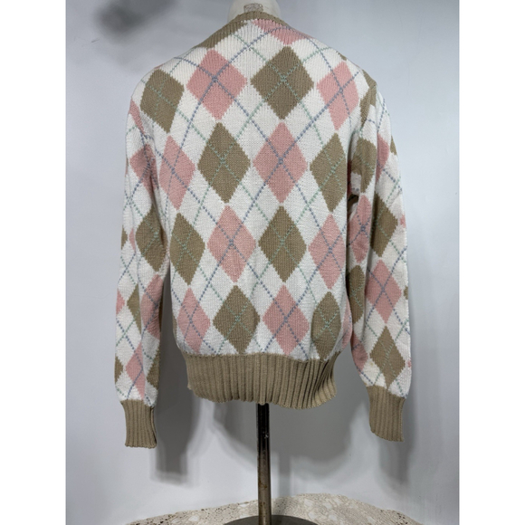 Vintage Polo Ralph Lauren Argyle Sweater M 100% Cotton Pink Tan Preppy 19 X 21 - Picture 5 of 8